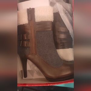 Ellie Brown and Gray Heeled Boots